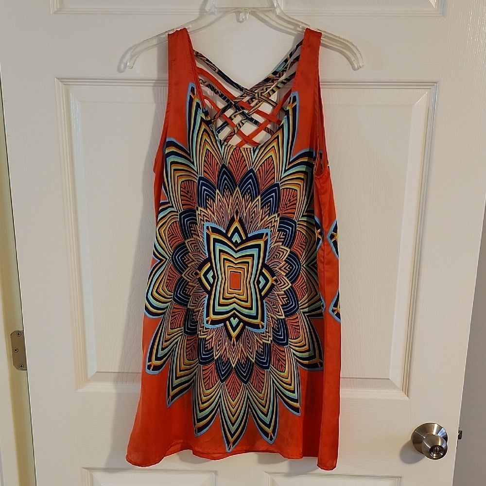 Karlie Vibrant Geometric Mini Dress - Red and Blue